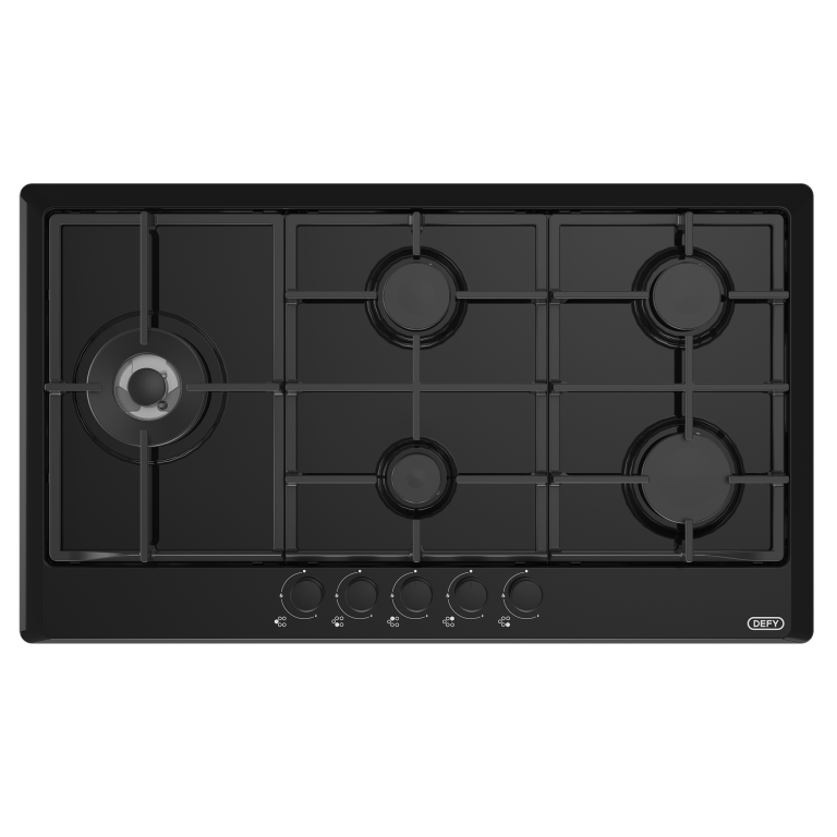 DHG128 Defy 60cm Slimline Gas Hob with Control Panel Black Furn Zone